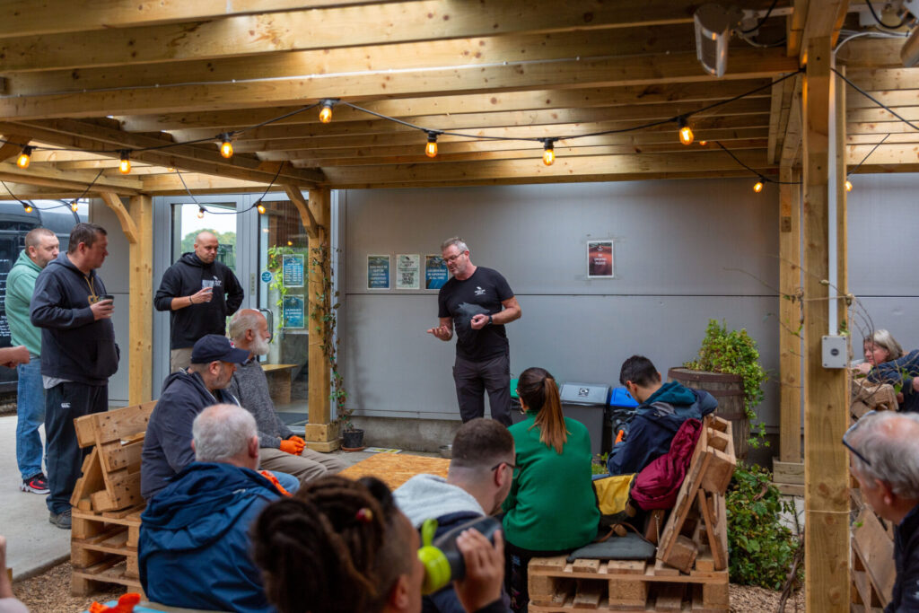 Wicklow Wolf Community Hop Harvest at the Brewery, Simon giving some background on how Wicklow Wolf began, our sustainability initiatives and the hop harvest.